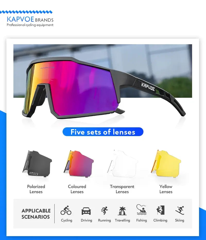 Kapvoe Cycling Glasses Polarized MTB Road Bike Glasses UV400 Protection Sunglasses Ultra Light Sport Eyewear Equipment