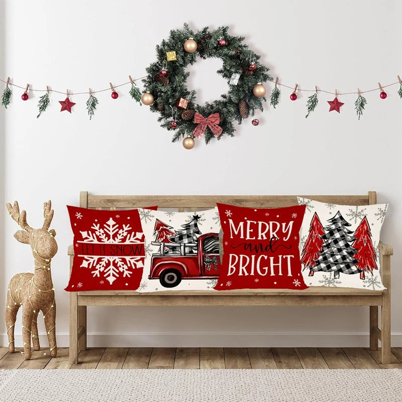 4pcs Christmas Pillow Covers 45x45cm Pillowcases Navidad Xmas Throw Pillow Covers For Home Sofa Couch Christmas Decorations 2025