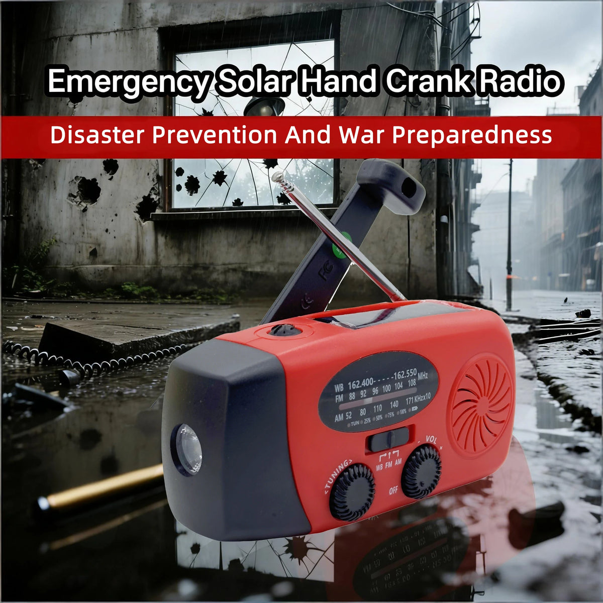 Portable Solar and Hand-Crank Radio with Light