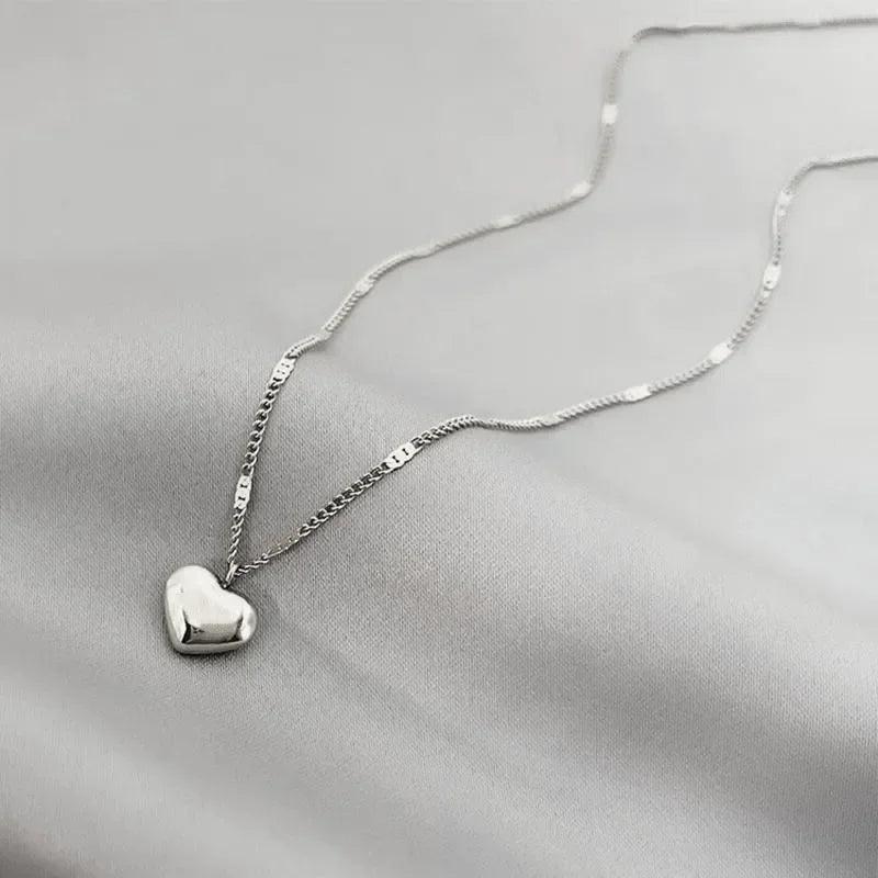 Gold Color Heart Shape Metal Pendant Korean Chain Necklace For Women Silver Color Lovely Women Ins Necklace Fashion Jewelry
