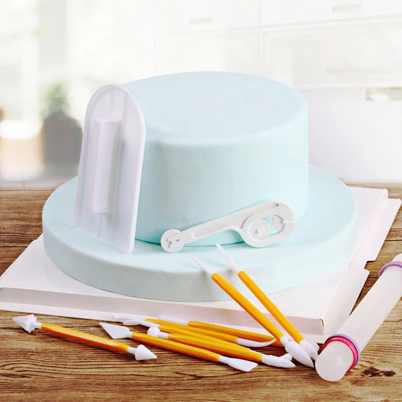 11pcs/set Baking Tools Cake Household DIY Kitchen Tool Paste Scraper Smoother Adjustable Fondant SpatulasRolling Pin TMZ