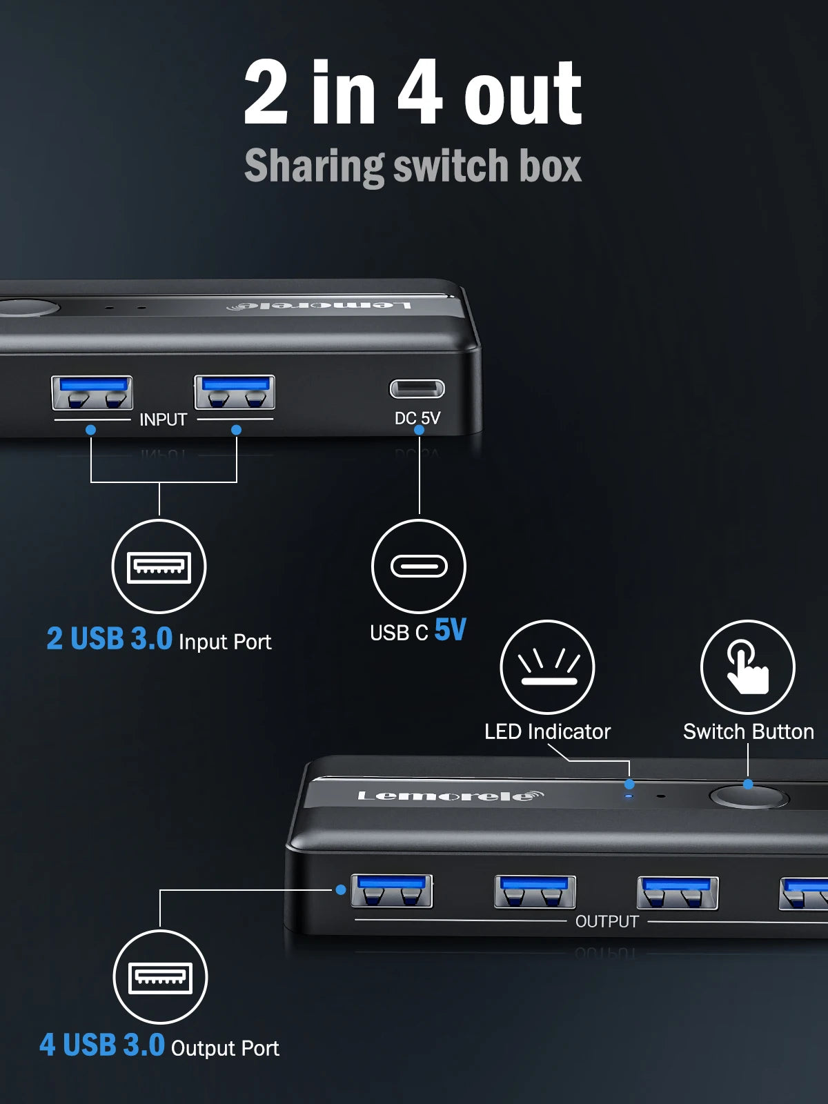 USB 3.0 превключвател за споделяне на периферни устройства между две компютри