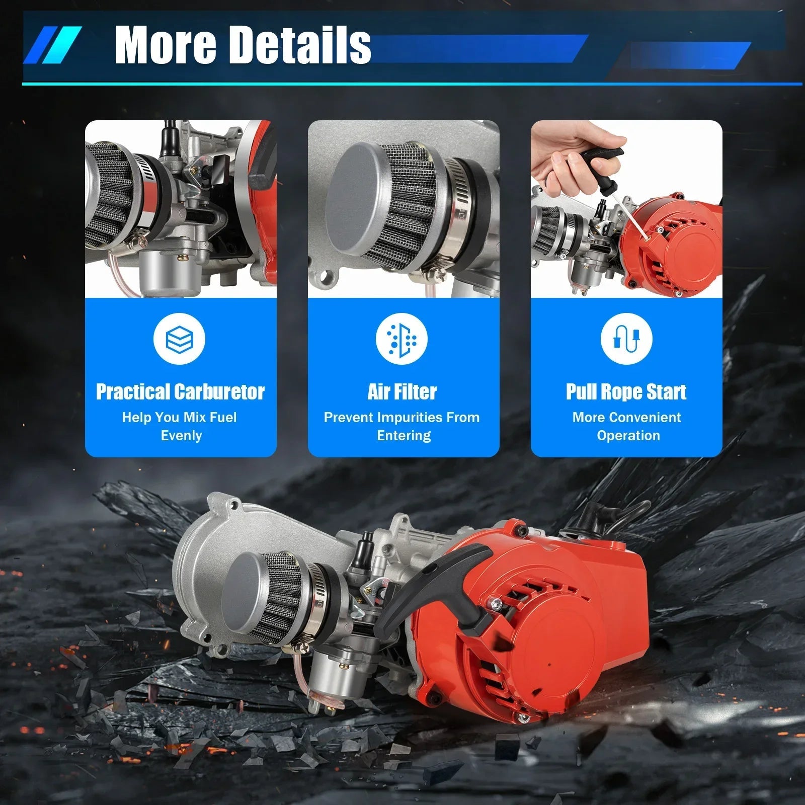 49CC 2-Stroke Pull Start Engine Gas Motor Electronic Ignition with Air Filter for Pocket Bike Mini Dirt Bike ATV Scooter 48km/h
