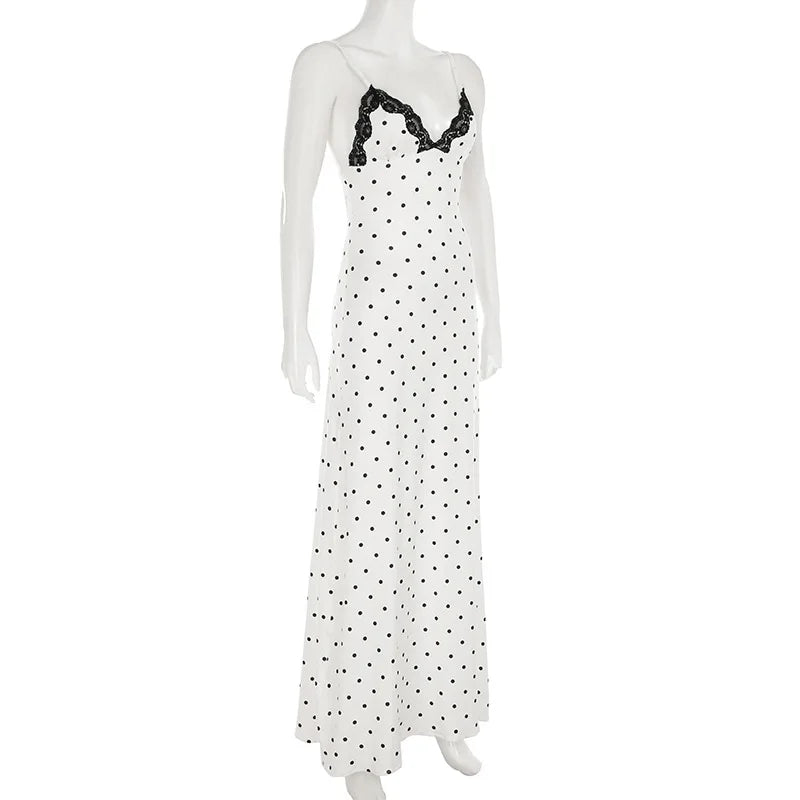 Tossy Lace V-Neck Patchwork Maxi Dress Women Backless High Waist Slim Spaghetti Contrast Party Dress Female Spring Long Dress