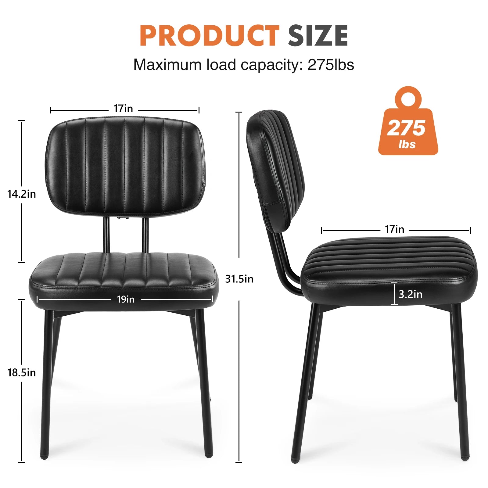 Modern Faux Leather Dining Chairs Set of 2 with Lumbar Support