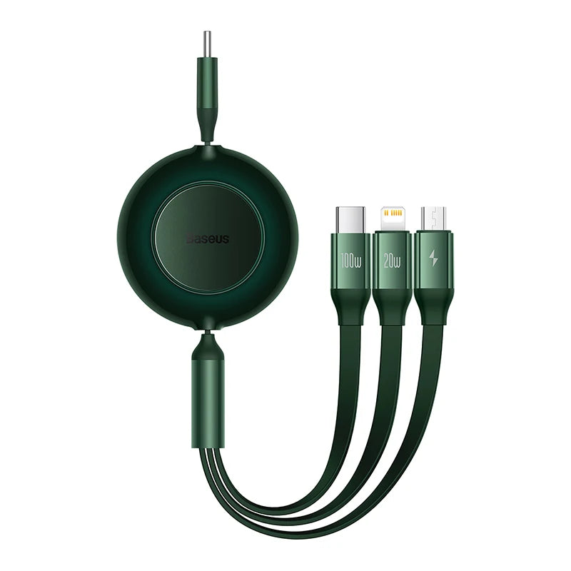 Vysúvací 100W 3v1 USB-C nabíjací kábel pre notebook a telefón