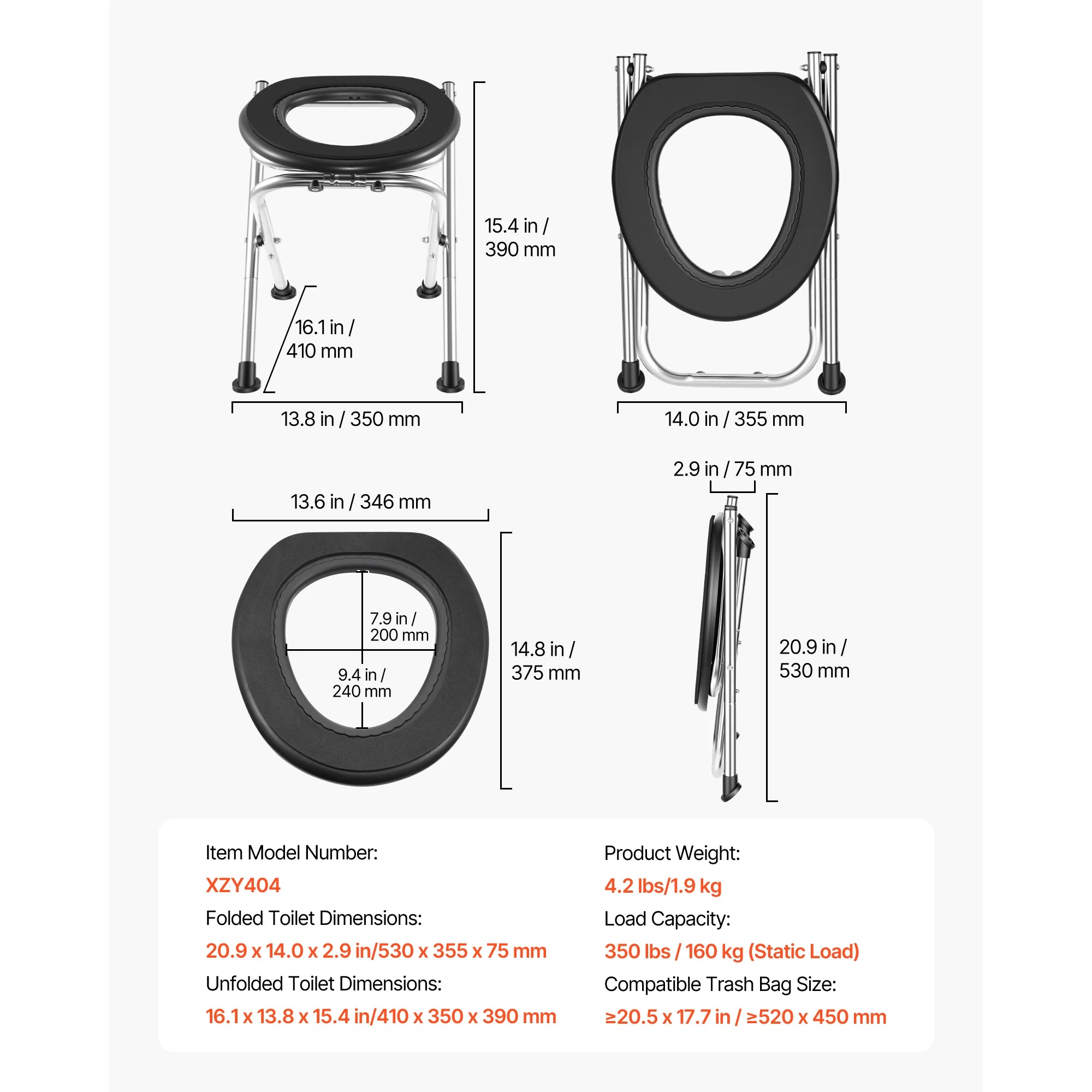 Portable Foldable Toilet for Camping with Soft Seat