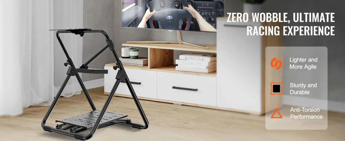 Foldable Racing Steering Wheel Stand, Height Adjustable, Universal Base