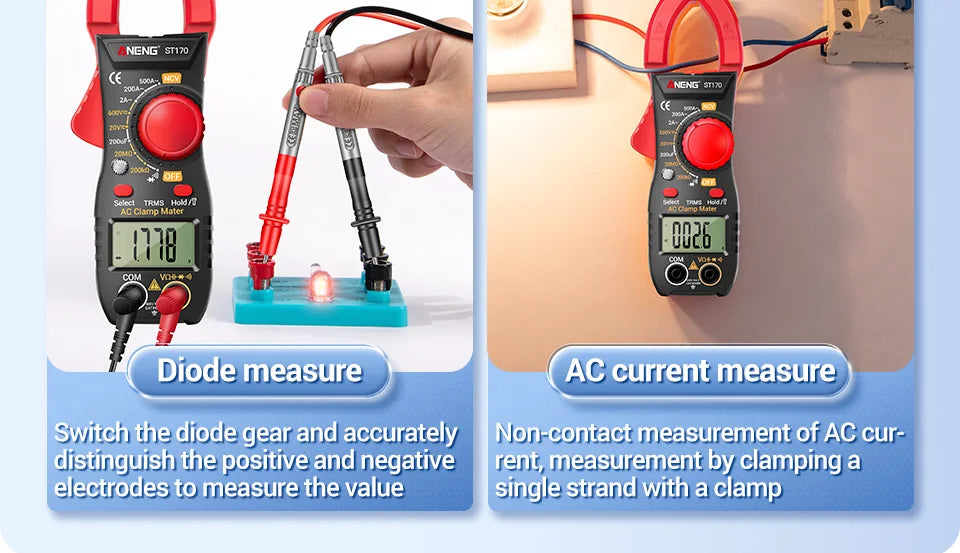 Clamp Meter Digital Multimeter NCV 1999 Counts AC/DC Voltage Ammeter Tester ANENG ST170 Capacitance Ohm Electrician Tester Tools