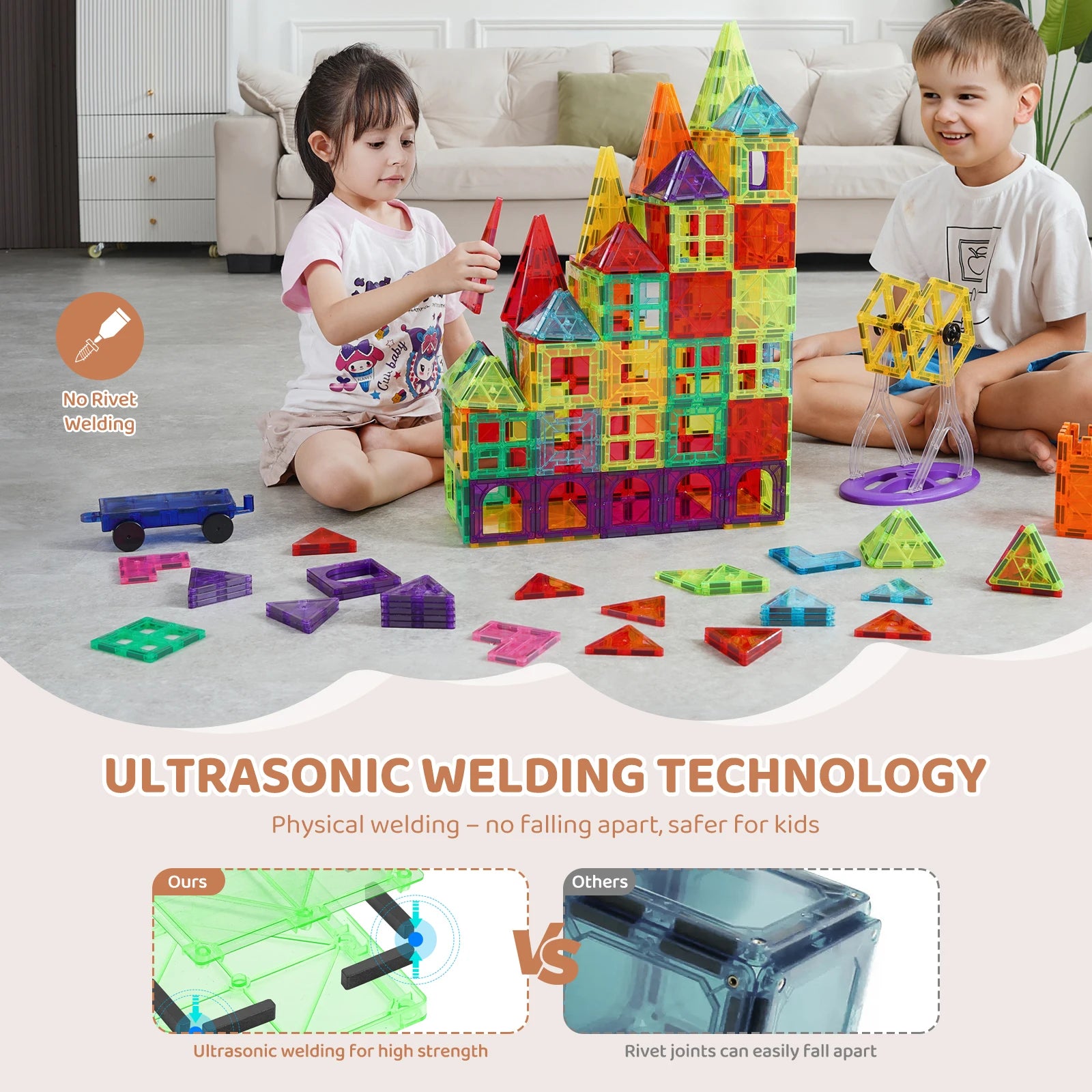 180PCS Magnetic Building Tiles Set with Storage Bag for Kids