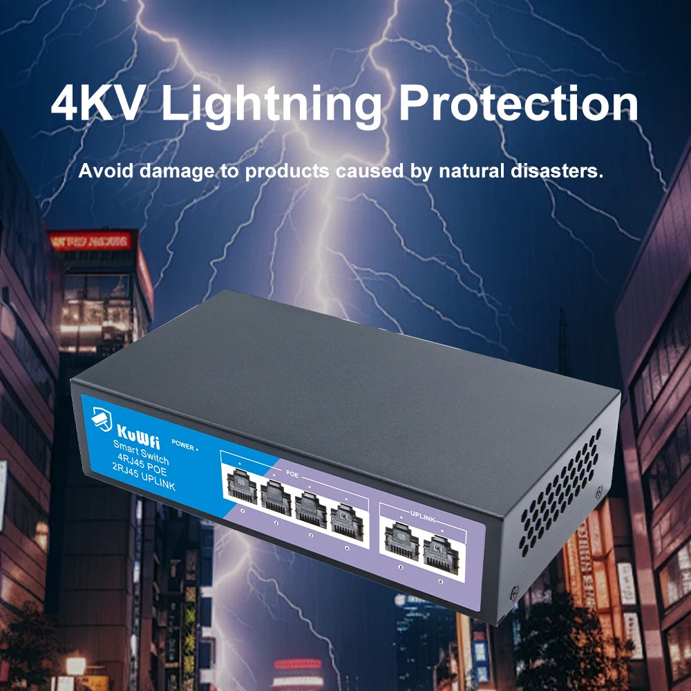 4/8Port POE Ethernet Switch 100Mbps 48V POE Network Switch with Fast RJ45 Uplink Port Support CCTV IP Camera Wireless AP Router