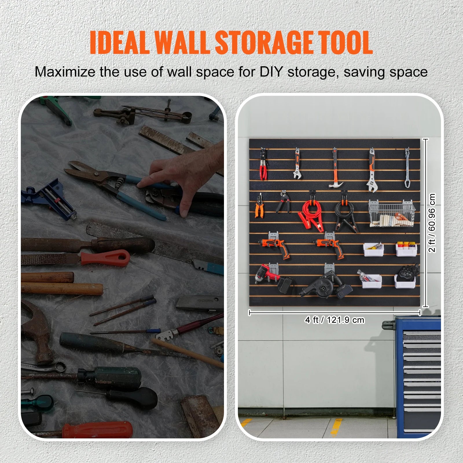 16 sq.ft Slatwall Panels Garage Organizer Wall System Gray