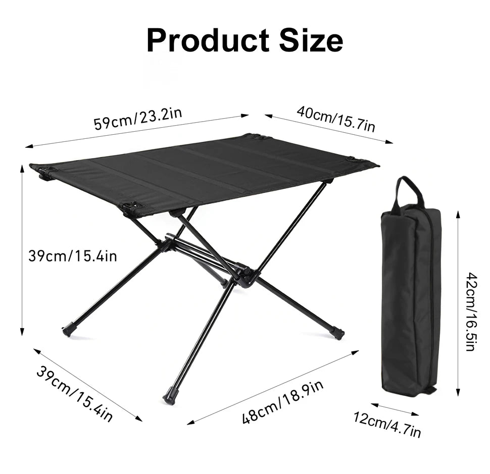 Camping Folding Table with Aluminum Alloy Frame and Roll-Up Top