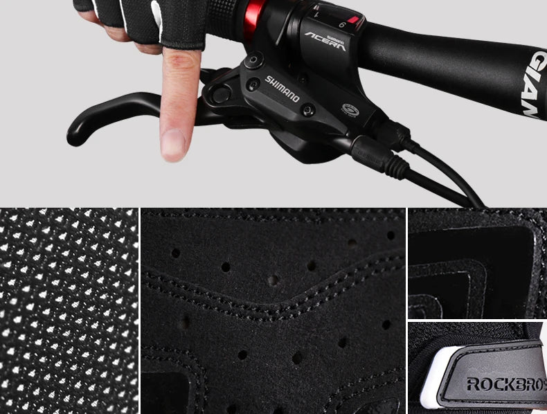 Luvas de Ciclismo ROCKBROS Luvas de Bicicleta com Almofada de Espuma Amortecedora Luvas Curtas de Meio Dedo Antiderrapantes Respiráveis para MTB DH Luvas para Homens