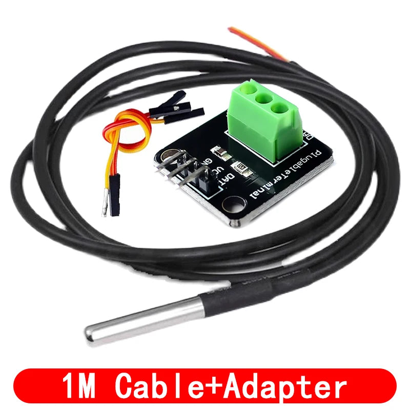 DS18B20-vandtæt temperatursensorprobe med kabel og adaptermuligheder