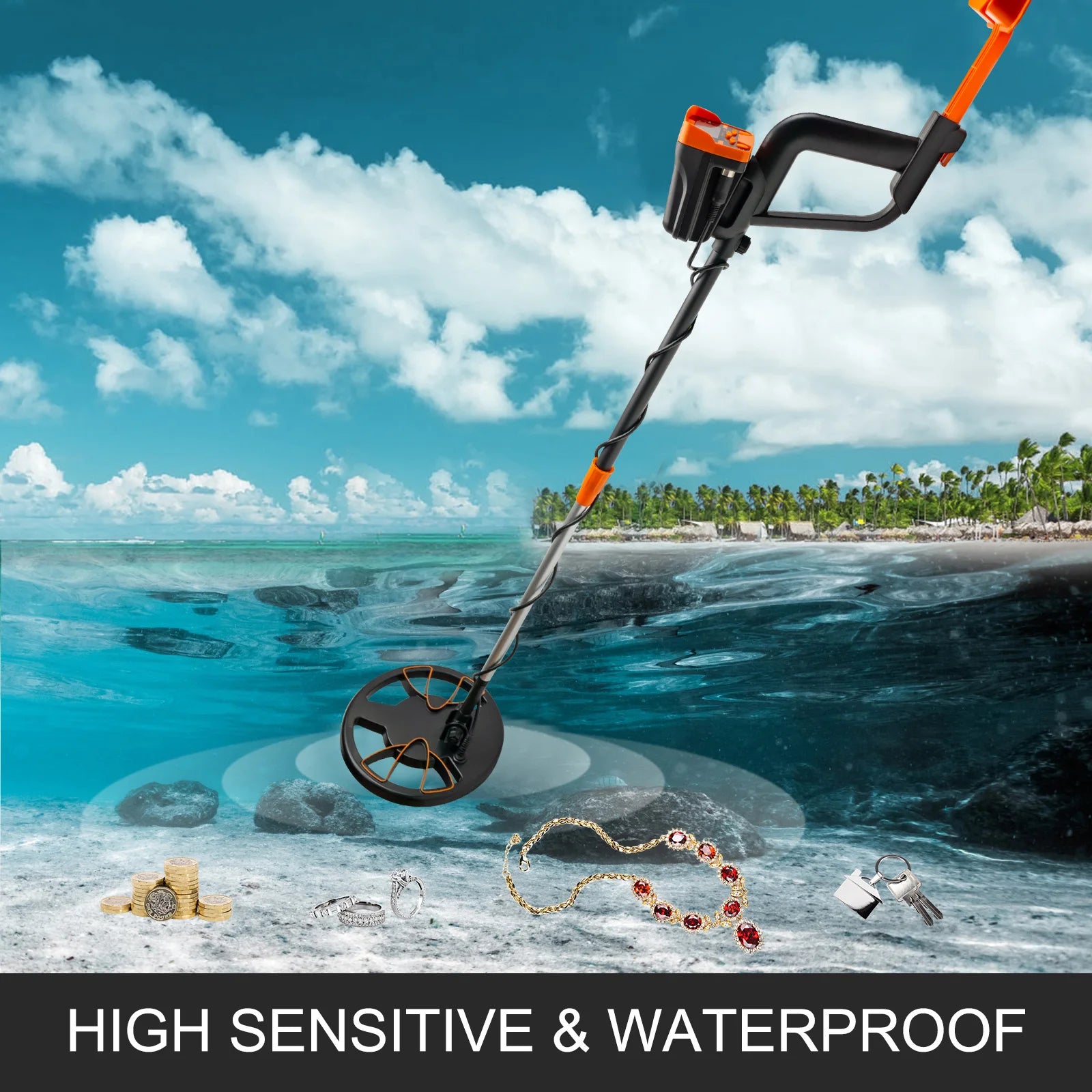 Waterproof Metal Detector with LCD Display & Adjustable Shaft