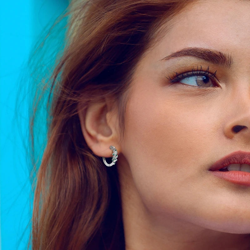 925 Sterling Silver Colored Zirconium Stars Hoop Earrings For Women Jewelry Anniversary WeddingMaking Jewelry Gift