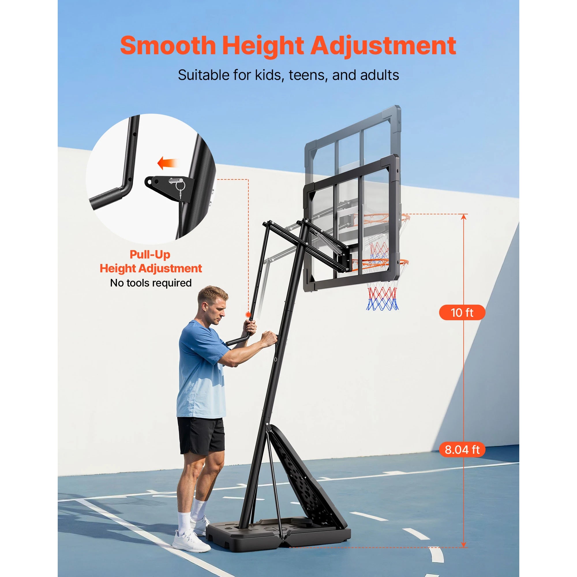 Système de panier de basket-ball portable réglable avec panneau de 44 à 54 pouces