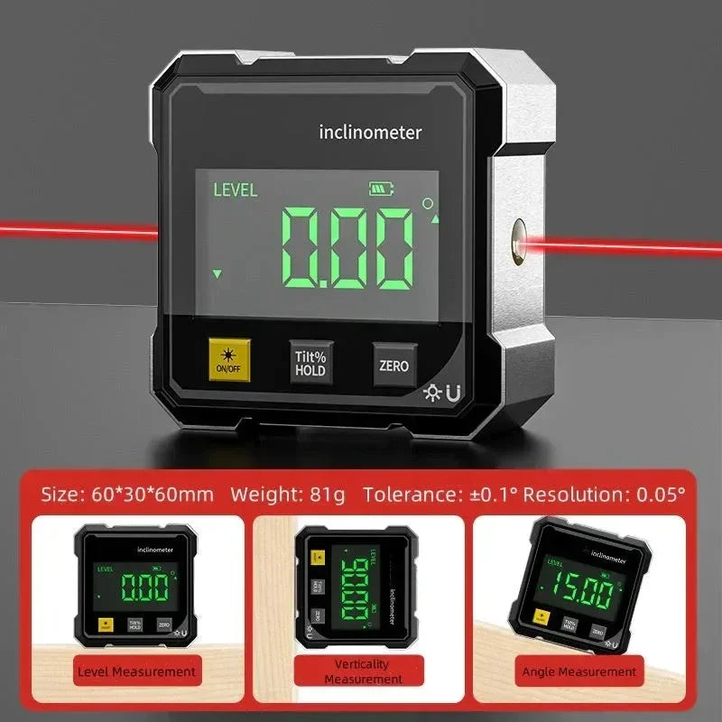 Digital Angle Ruler with Magnetic Base & Laser Inclinometer