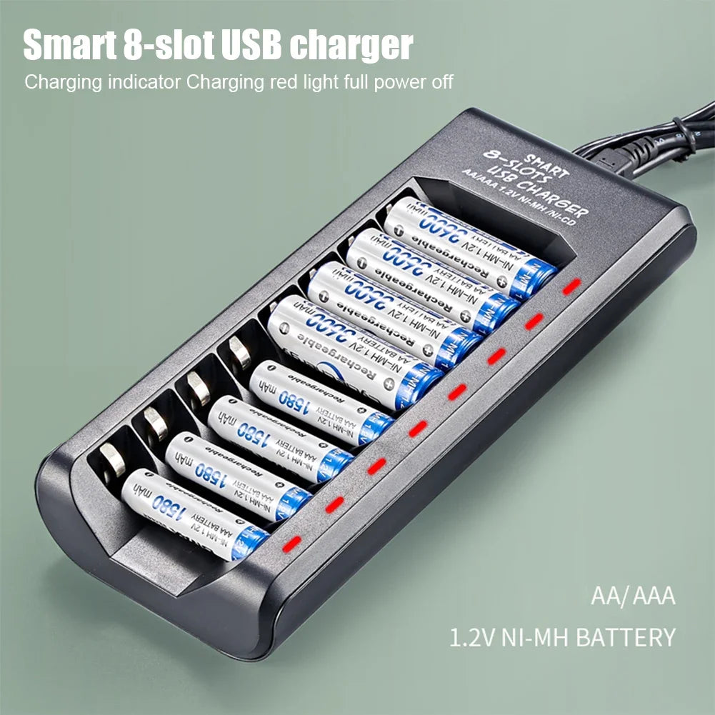 Eight-Slot USB Charger for AA and AAA NiMH Batteries