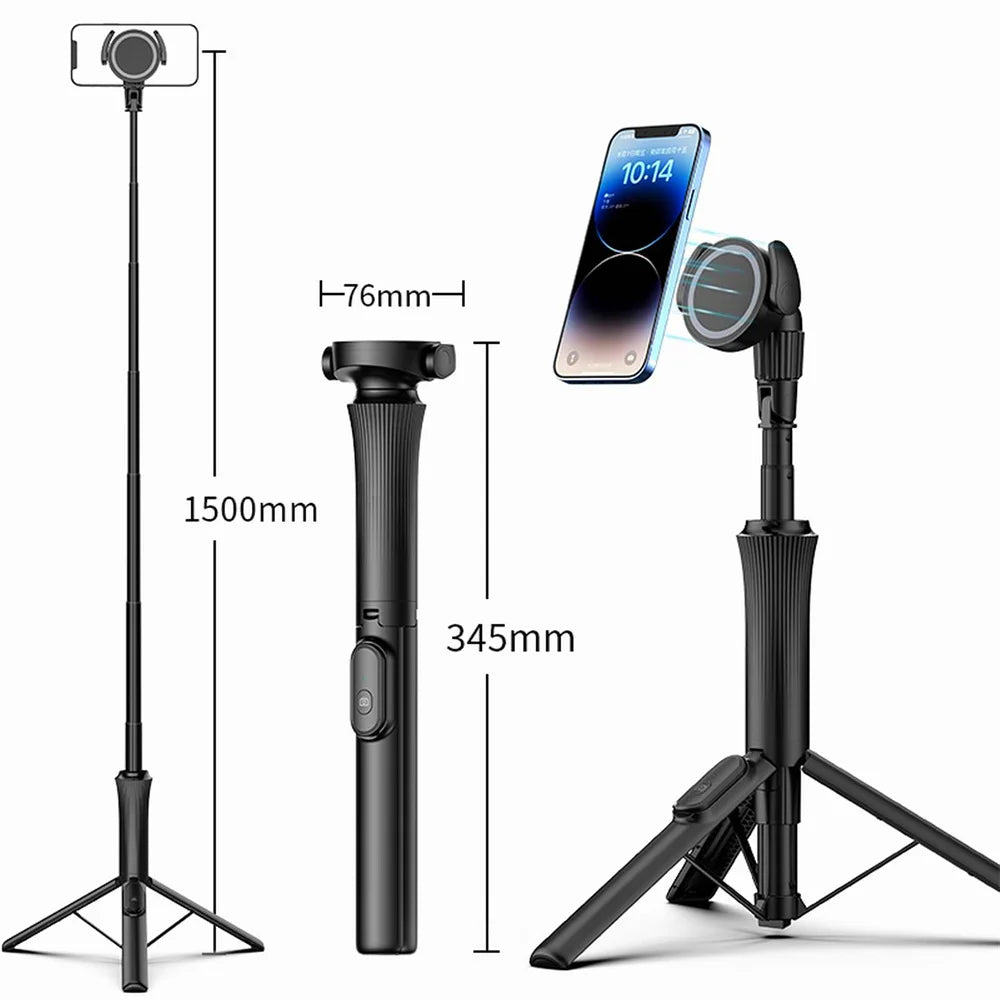 2025 Magnetic Selfie Stick Phone Tripod w Remote Extend Cell Phone Tripod Stand For MagSafe iPhone 15 14 13 12 XIAOMI SAMSUNG