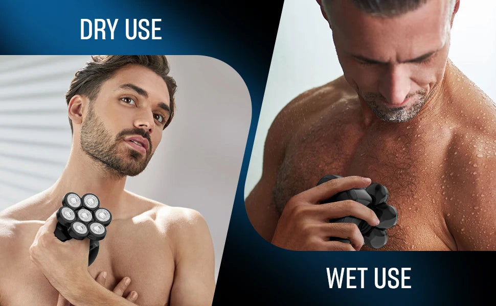Rasoir de tête 7D pour hommes chauves – Trousse de toilettage électrique étanche