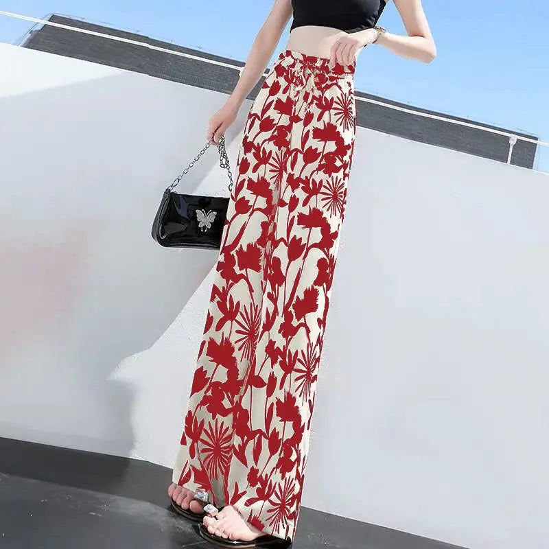 Women’s Floral Wide Leg Drawstring Pants with High Waist
