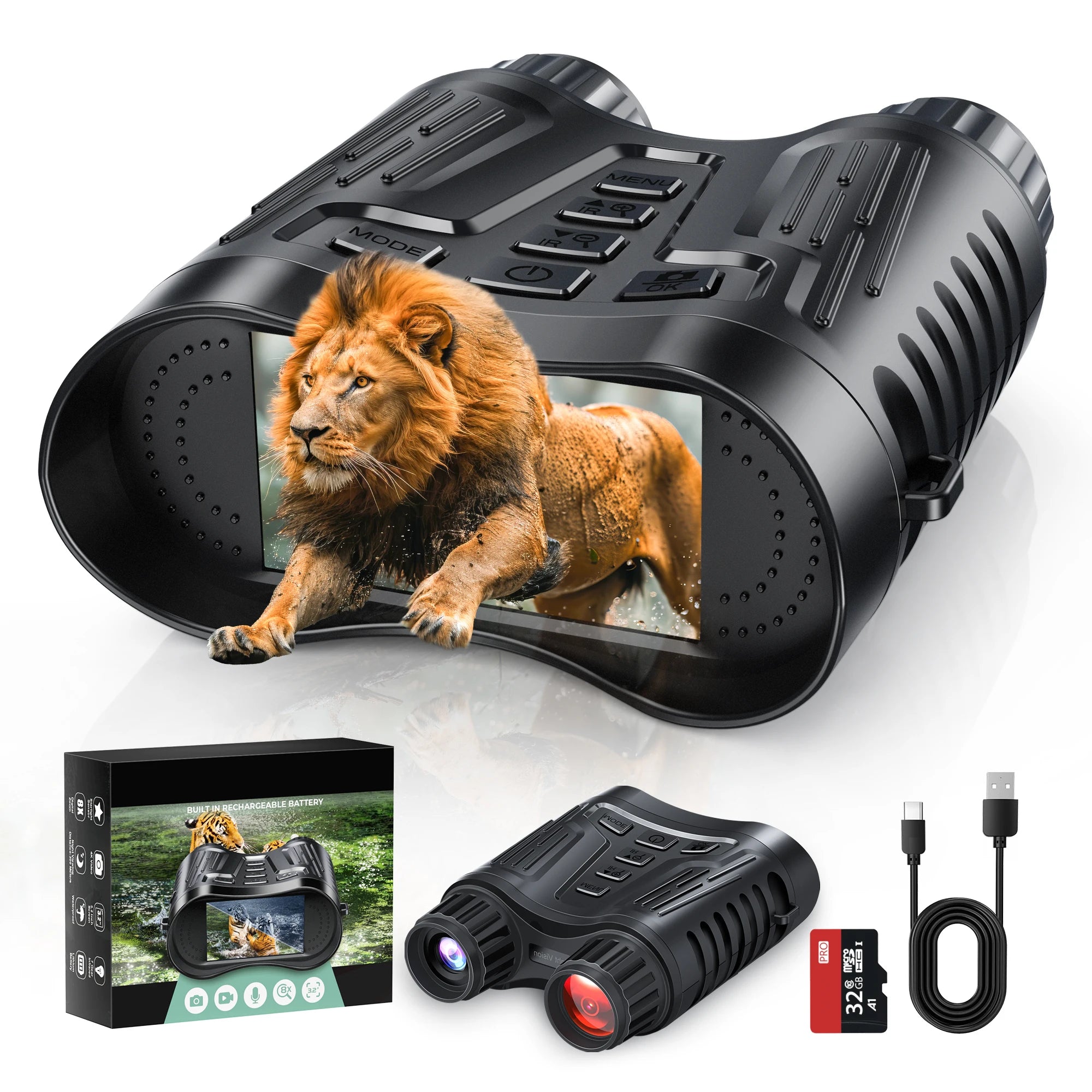 Rechargeable Night Vision Binoculars 4K Infrared 8X Zoom