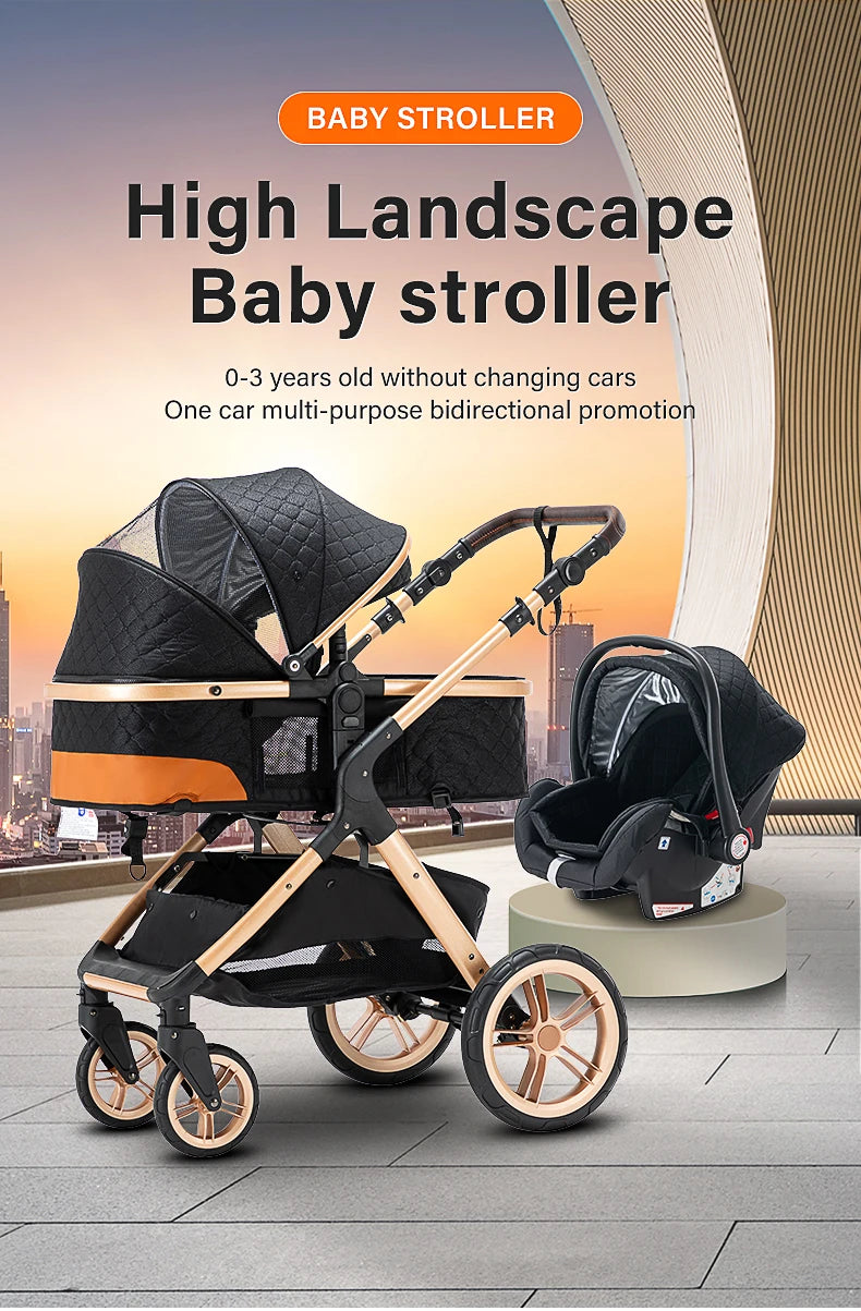 3 in 1 Luxury Baby Stroller High-Landscape Travel Pram