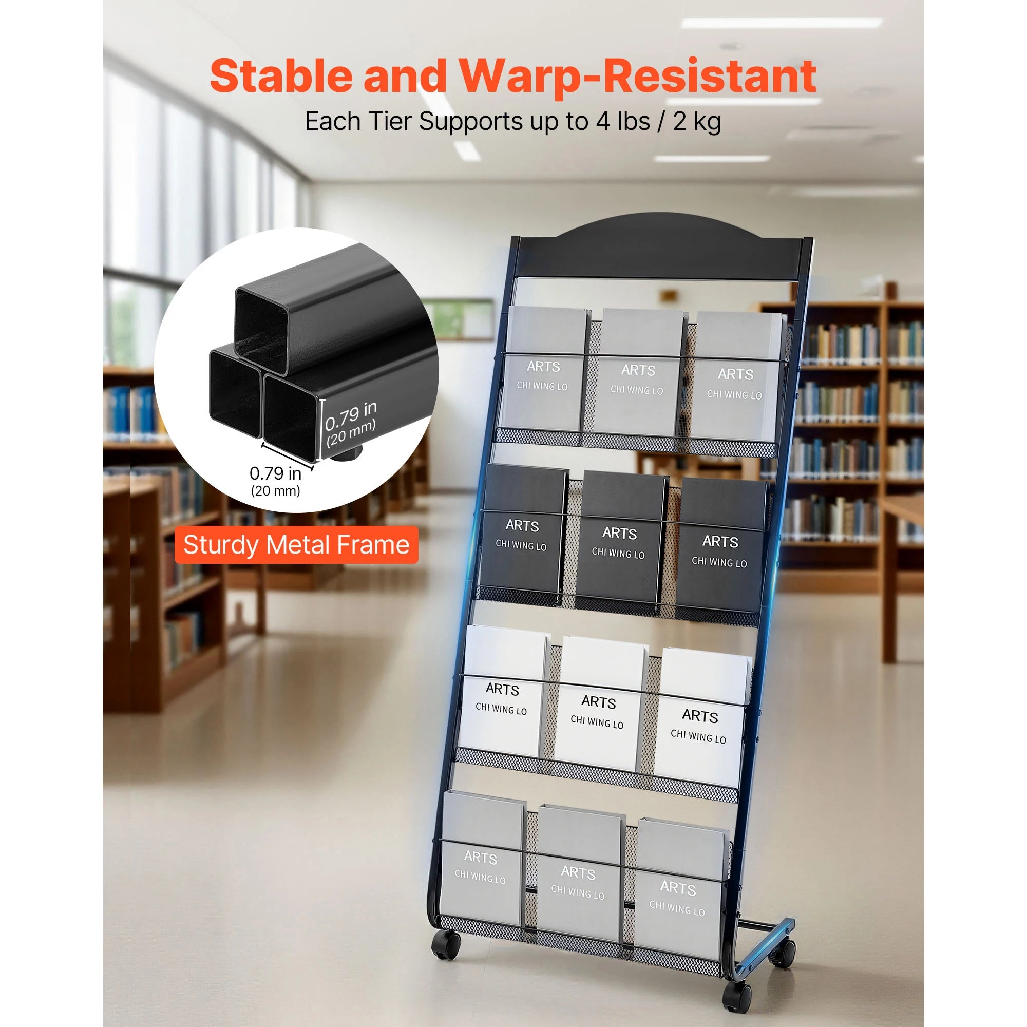 SucceBuy Brochure Display Rack Magazine Literature Display Stand Movable Floor Standing Magazine Rack Newspaper Catalog Holders