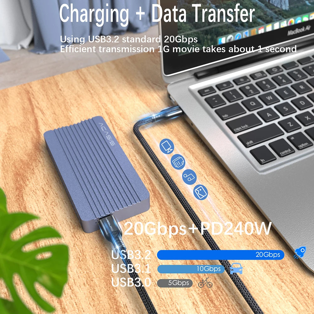 USB-C-kabel med 20 Gbps, stöd för 240 W och 4K60