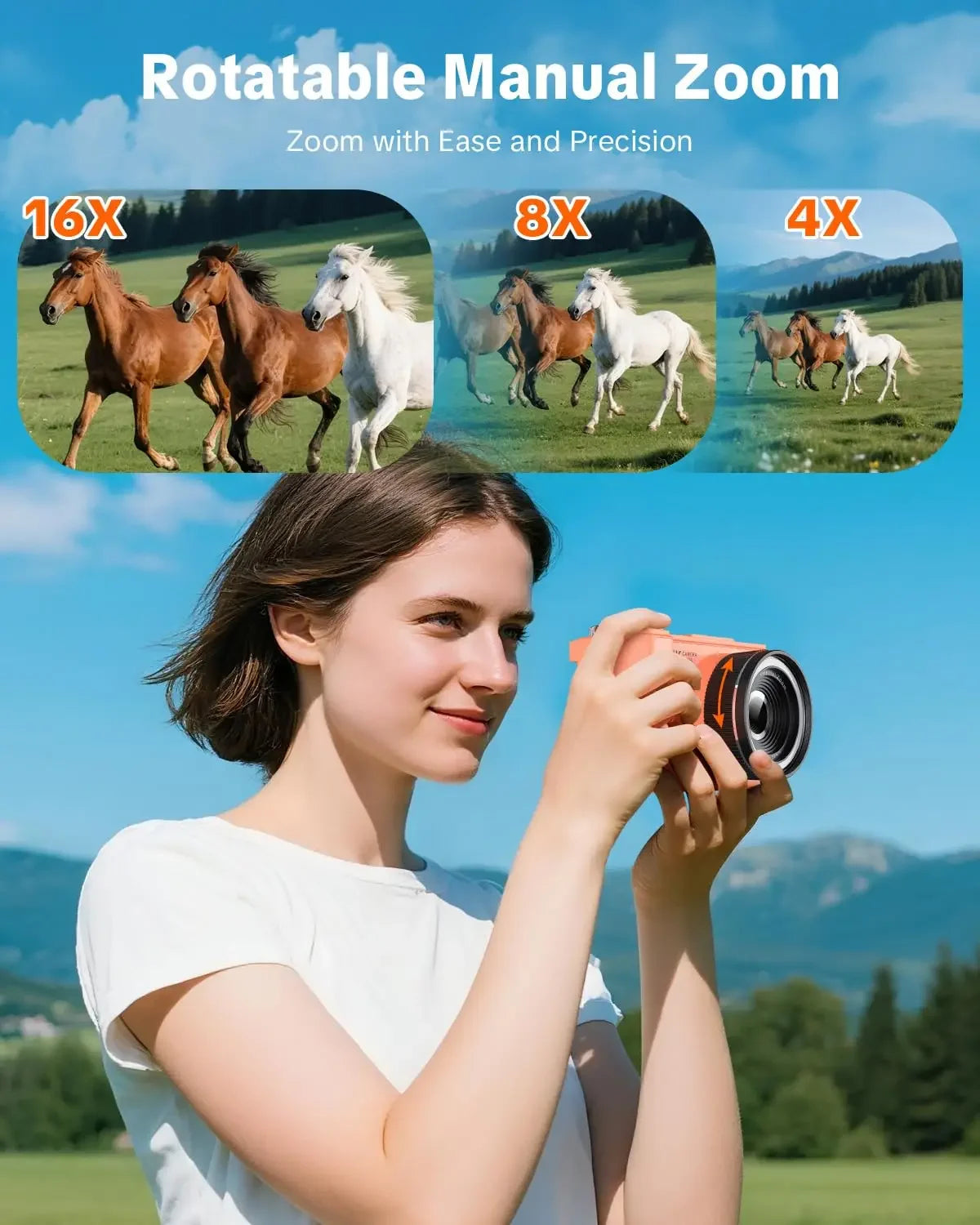 4K Vlogging Camera with 180° Flip Screen, Ring Light, Beauty Mode, 32GB SD Card