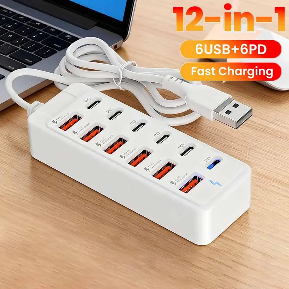 Twelve-Port USB-A and USB-C Desktop Hub