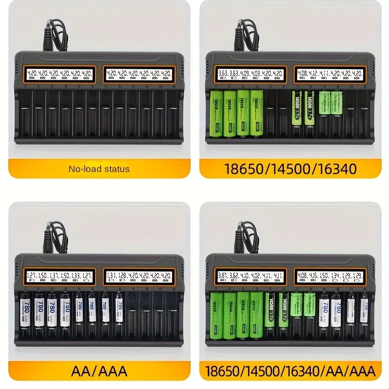 Universele batterijoplader met LCD voor 18650 AA AAA 12 sleuven
