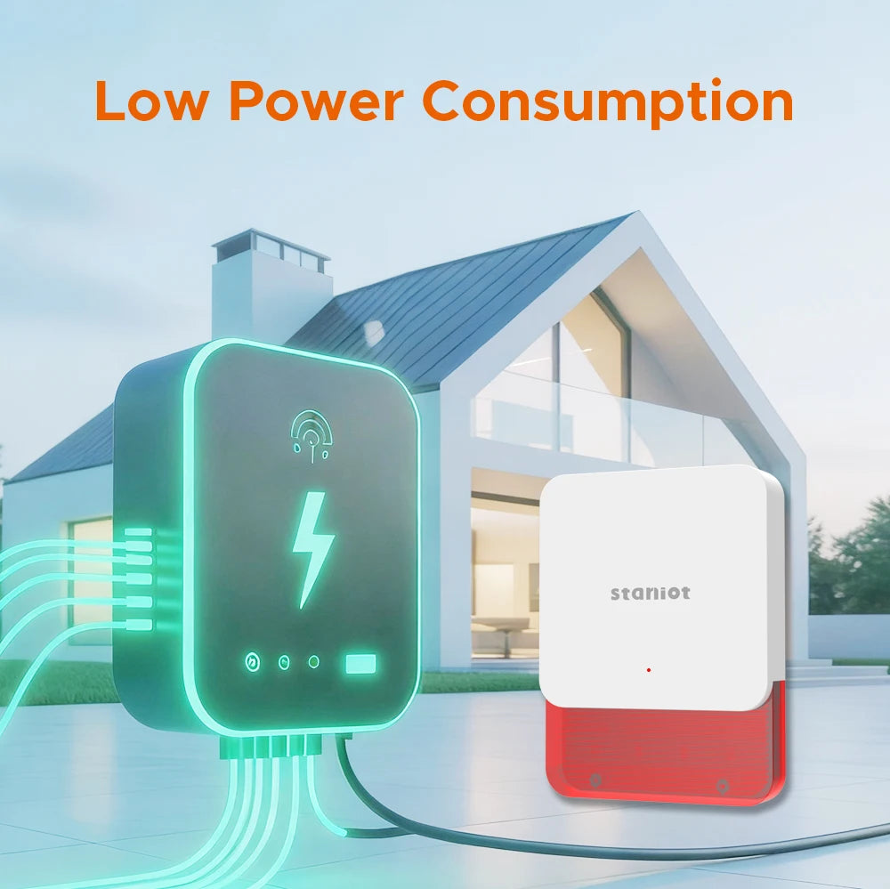 Staniot LoRa Wireless Strobe Siren 115dB High Decibel Alarm with Anti-Tamper Function 500m Long Transmission Range Smart Burglar Alarm for Smart Home Security