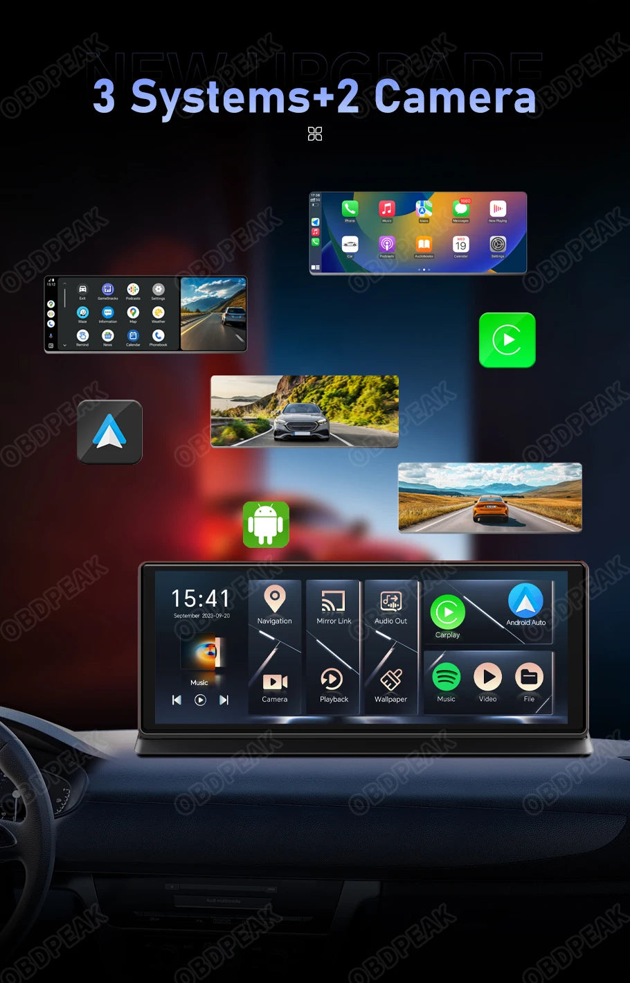 11.3" Android 14 Car Mirror Dash Cam with CarPlay, GPS & 1080P