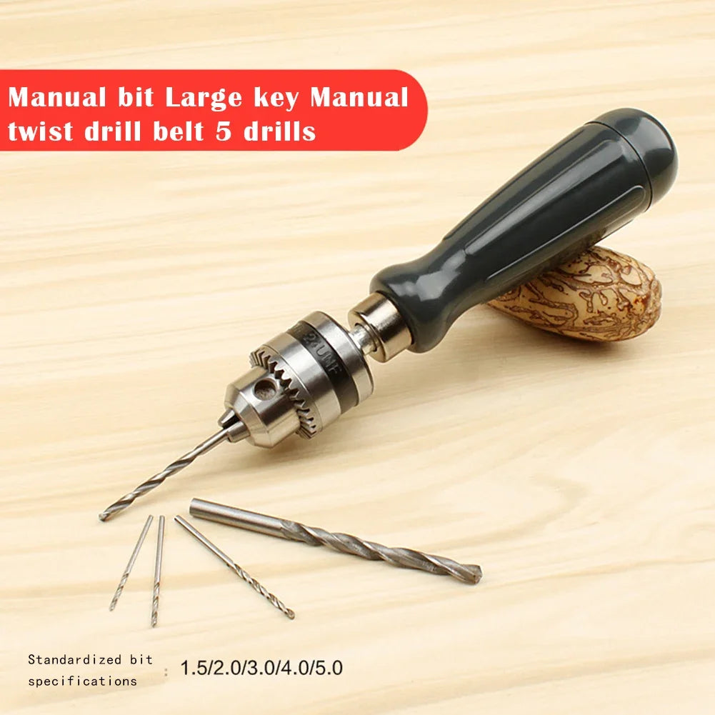 Manual Hand Drill with Keyed Chuck & 5 Drill Bits