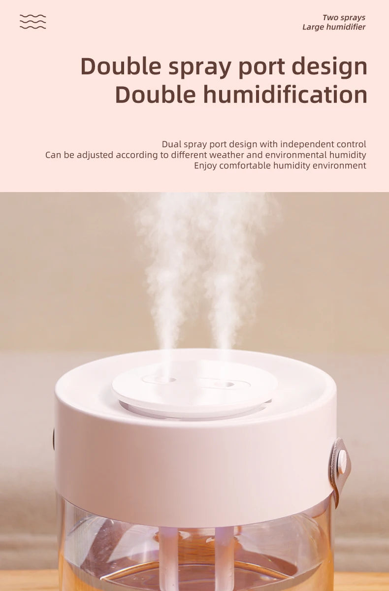3 L USB Ultrasonic Humidifier with Dual Mist Outlets