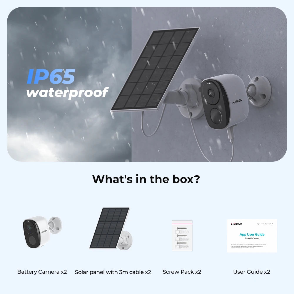 2-Pack Wireless Outdoor Security Camera 2K 3MP with Spotlight, Siren, 2-Way Audio, Solar Power