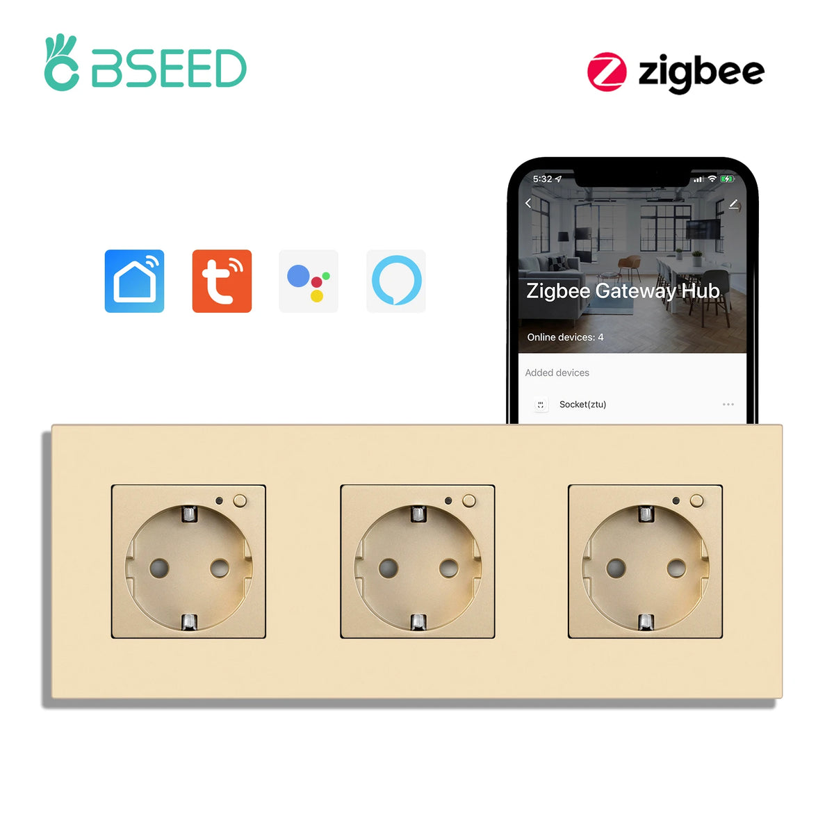 Enchufe inteligente Zigbee de pared – simple, doble o triple
