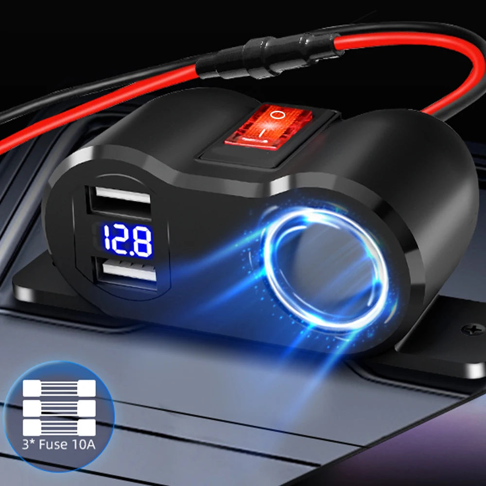 12V/24V Двоен QC3.0 USB и PD Type-C заряден порт с превключвател, водоустойчив гнездо за запалка за кола, мотоциклет, морски съд и каравана