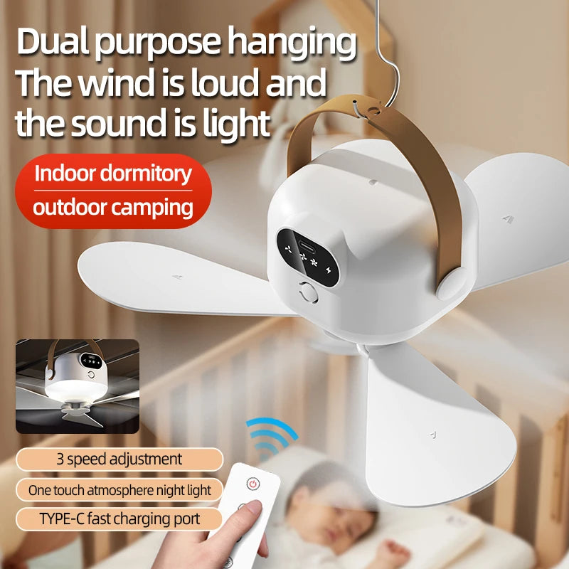 Rechargeable Ceiling Camping Fan with Remote Light for Small Spaces