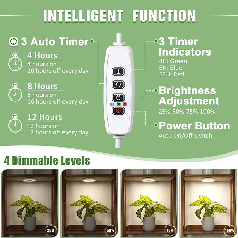 USB Plant Light with Timer, 1-4 Head Options