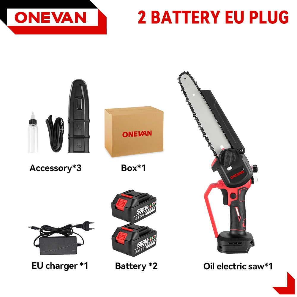 ONEVAN 8 Inch Brushless Electric Chainsaw Cordless Portable Electric Saw Woodworking Power Tool For Makita 18V Battery Pin