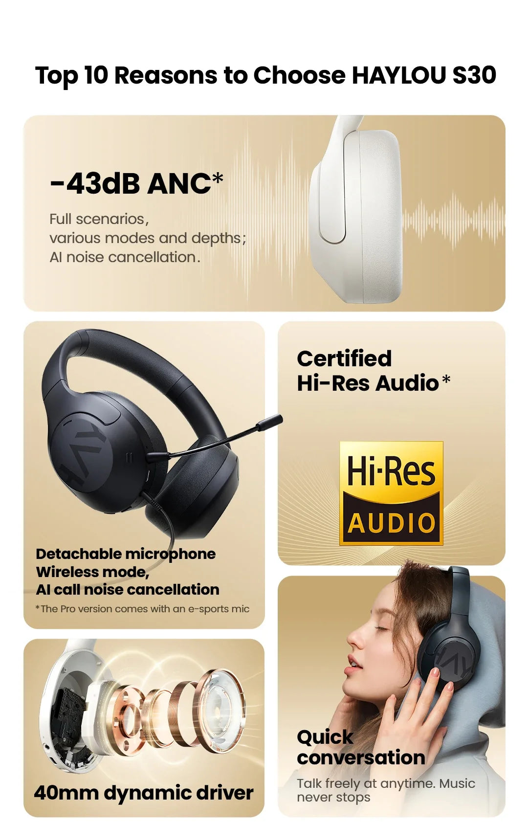 Haylou S30 Wireless Bluetooth ANC Headphones