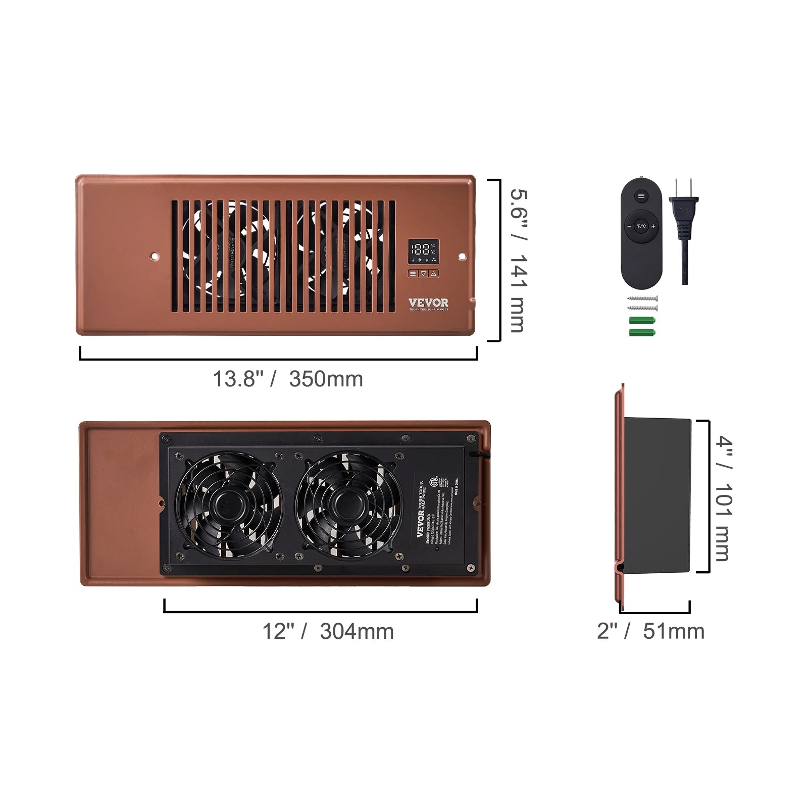 Ventilatore booster SucceBuy 4x12in, ventilatore a condotto da 100CFM, 10 velocità regolabili con controller intelligente LCD per parete e pavimento