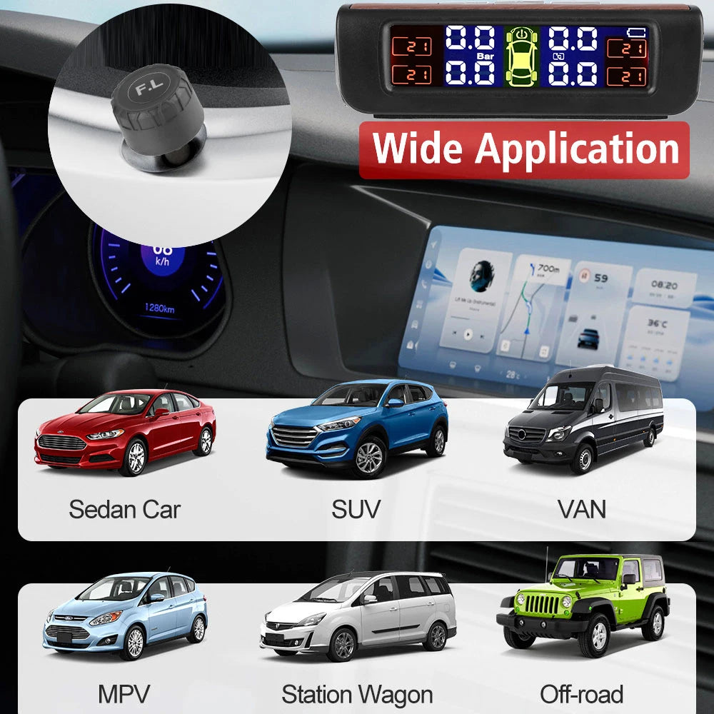 Solar TPMS Tire Pressure Monitoring System with External Sensors