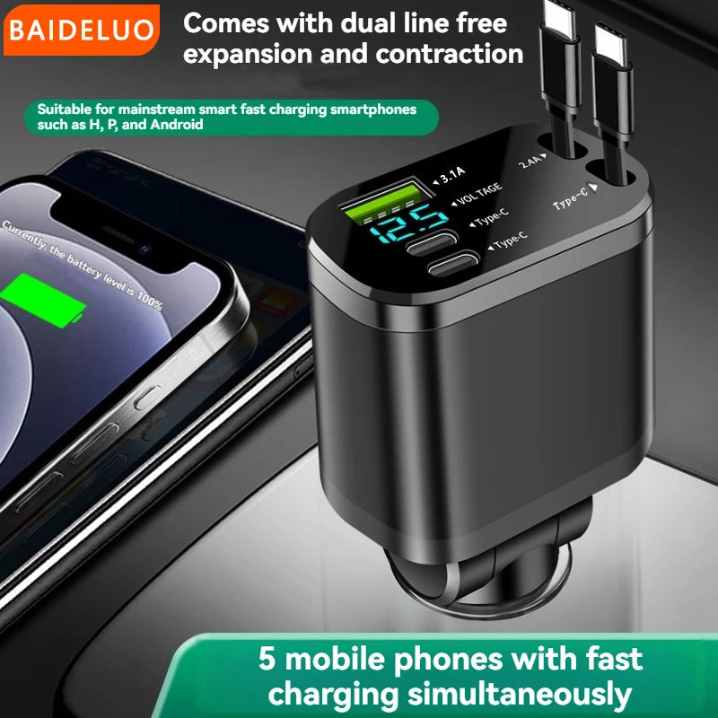 Car Charger with Retractable Cable