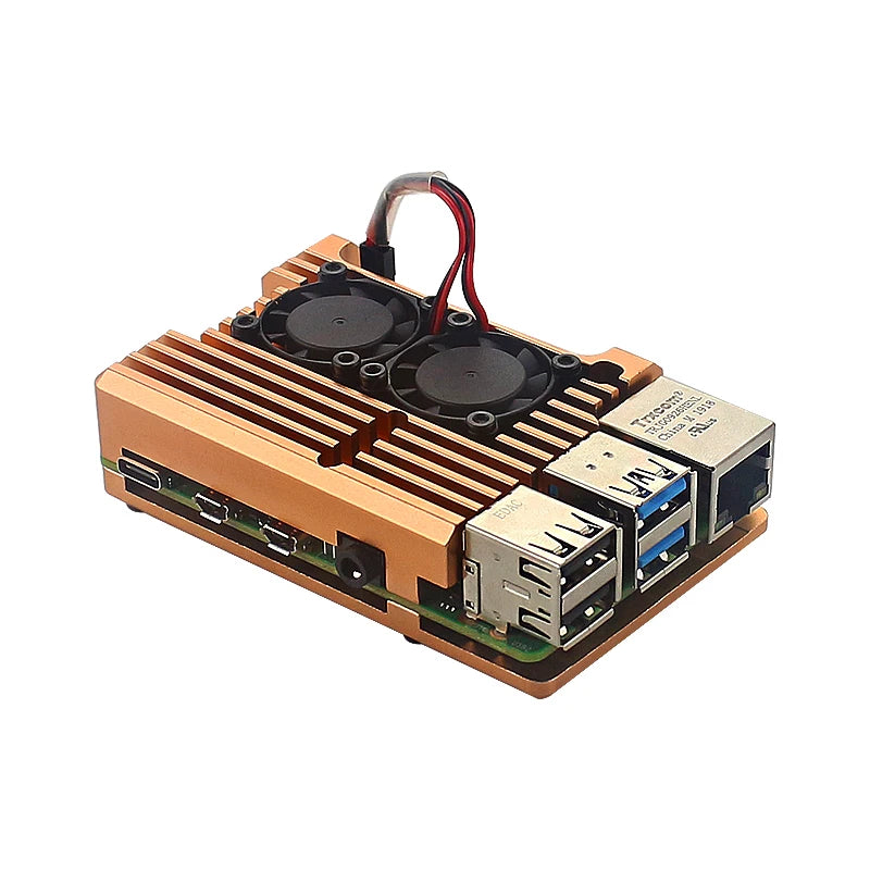 Skal till Raspberry Pi 4 Model B med dubbla minikylfläktar, skyddande kylhölje i aluminiumlegering för RPi 4 4B
