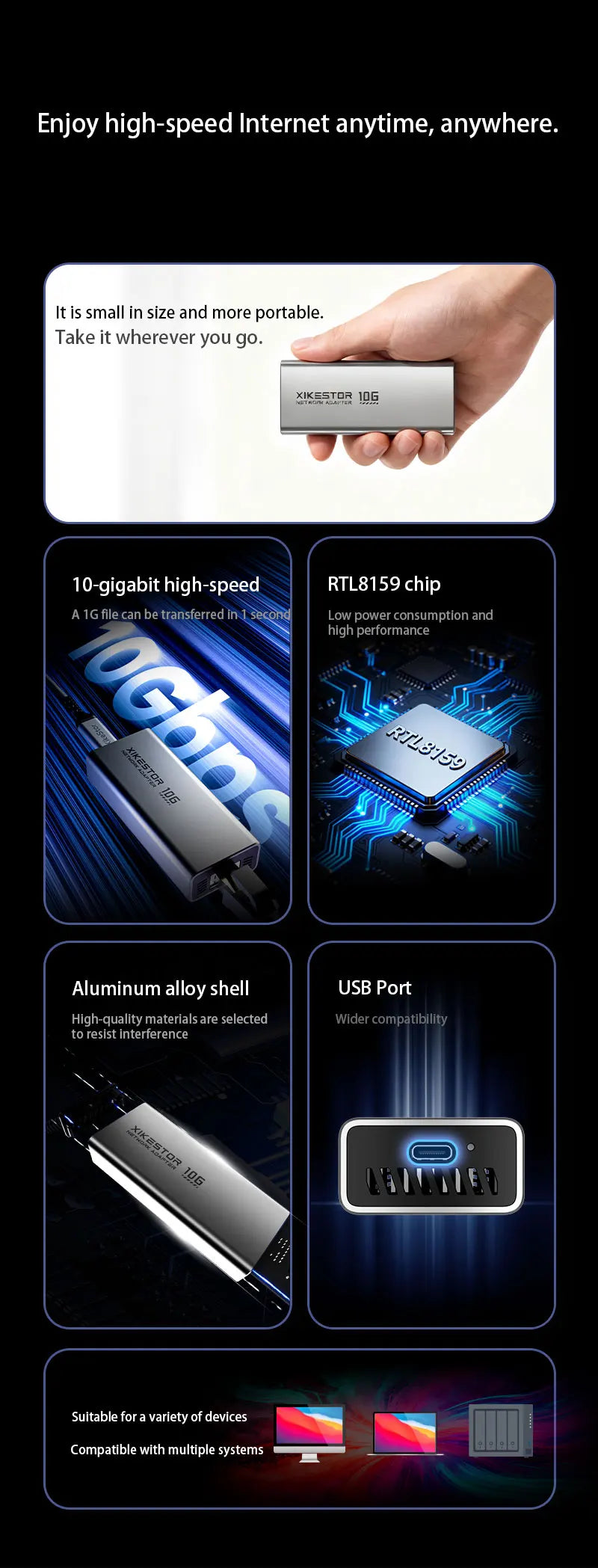 USB-C to 10Gb Ethernet Adapter Thunderbolt Compatible RJ45